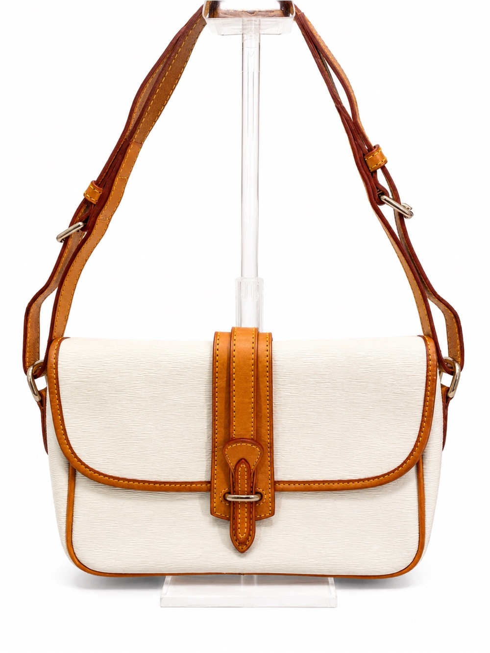 Vintage Dooney & Bourke USA Ivory All Weather Leather Equestrian Shoulder Bag - Picture 2 of 9